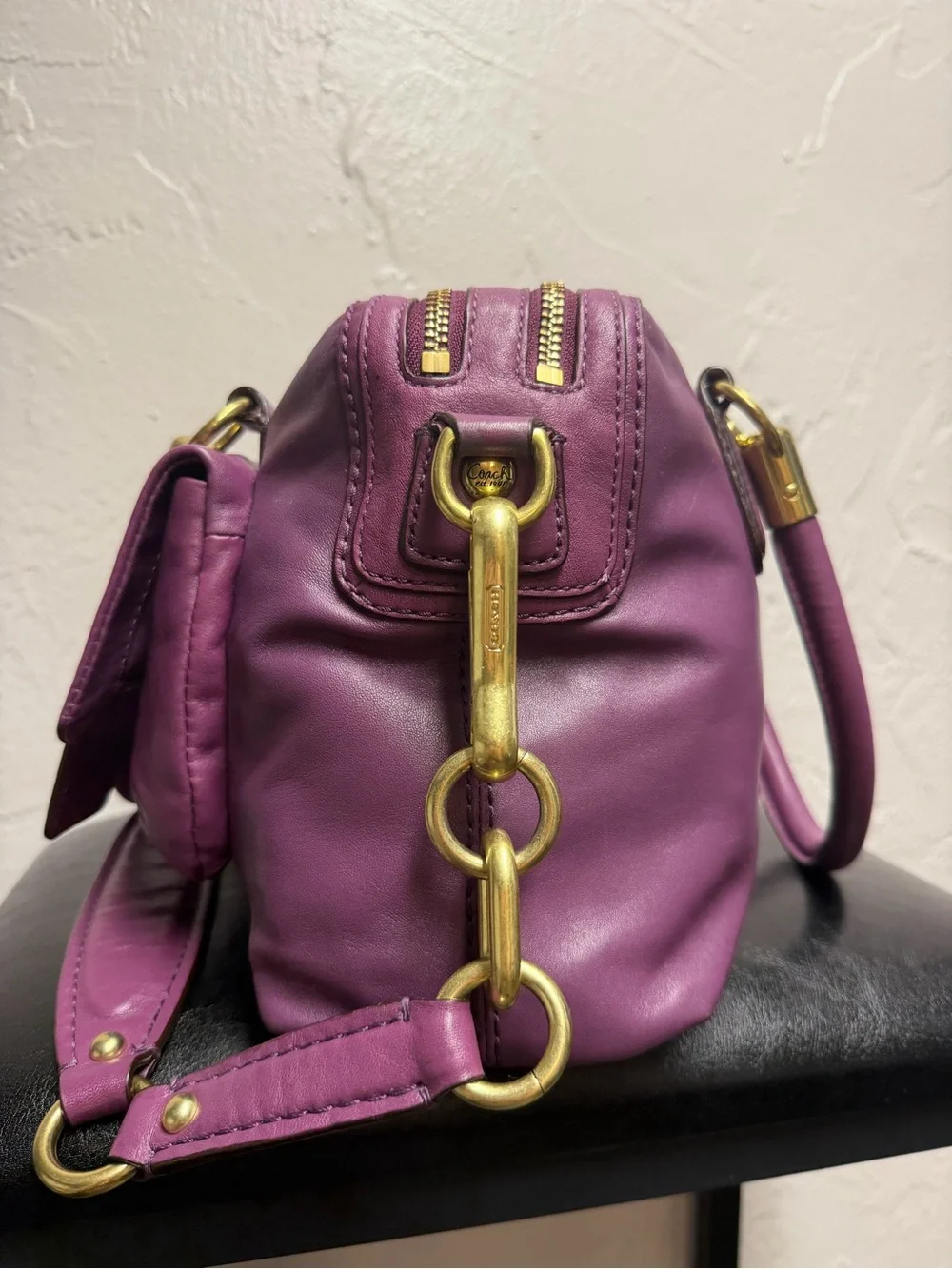 Coach Purple Leather Satchel with Gold Hardware